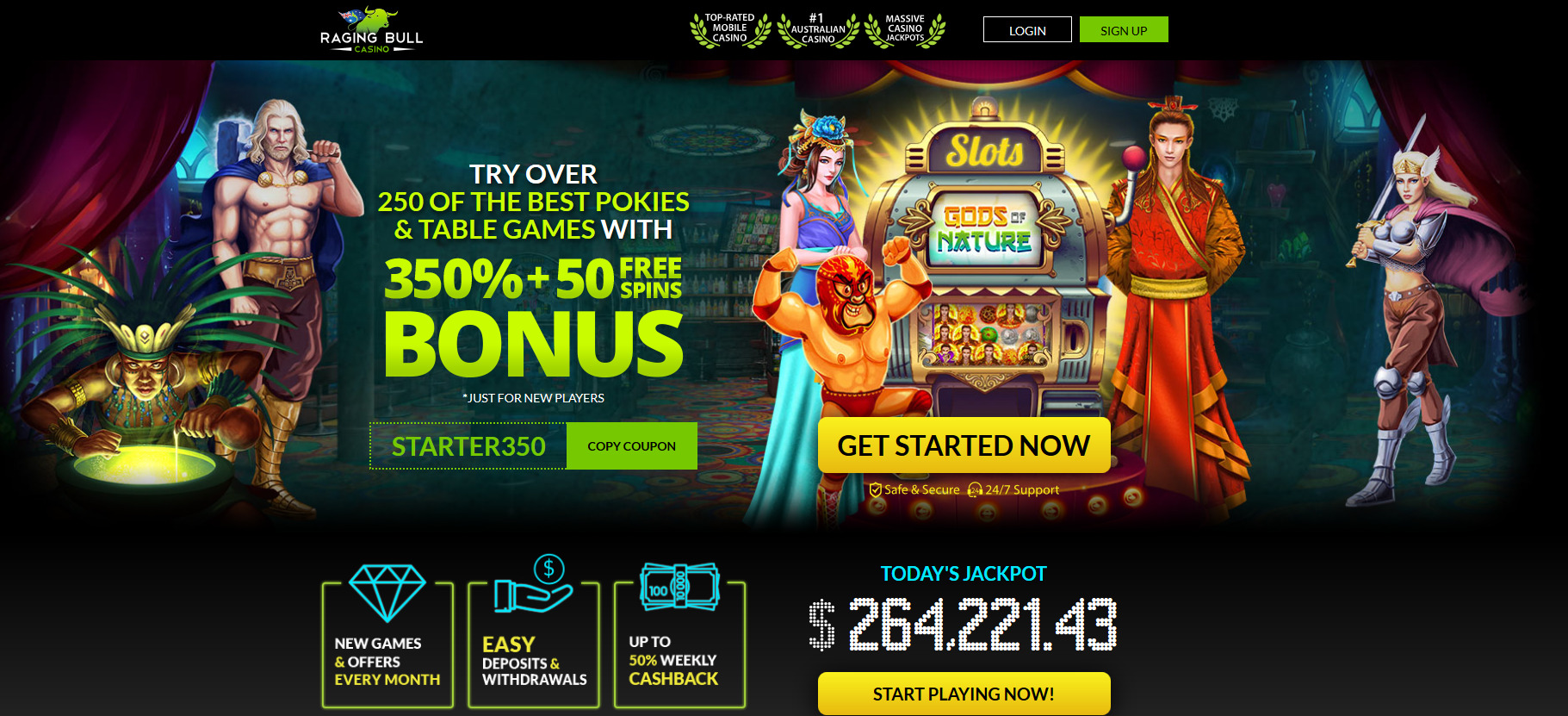 Raging Bull Casino - 350% + 50 Free Spins Bonus Raging Bull Casino - 350% + 50 Free Spins Bonus