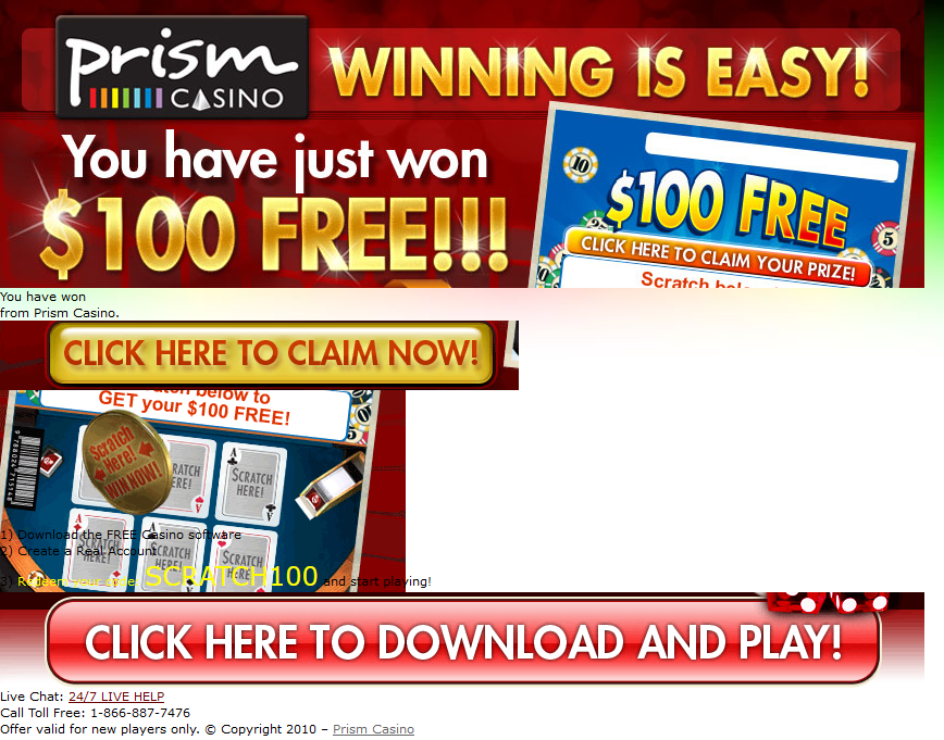 Prism Casino - Scratch Here for $100 Free